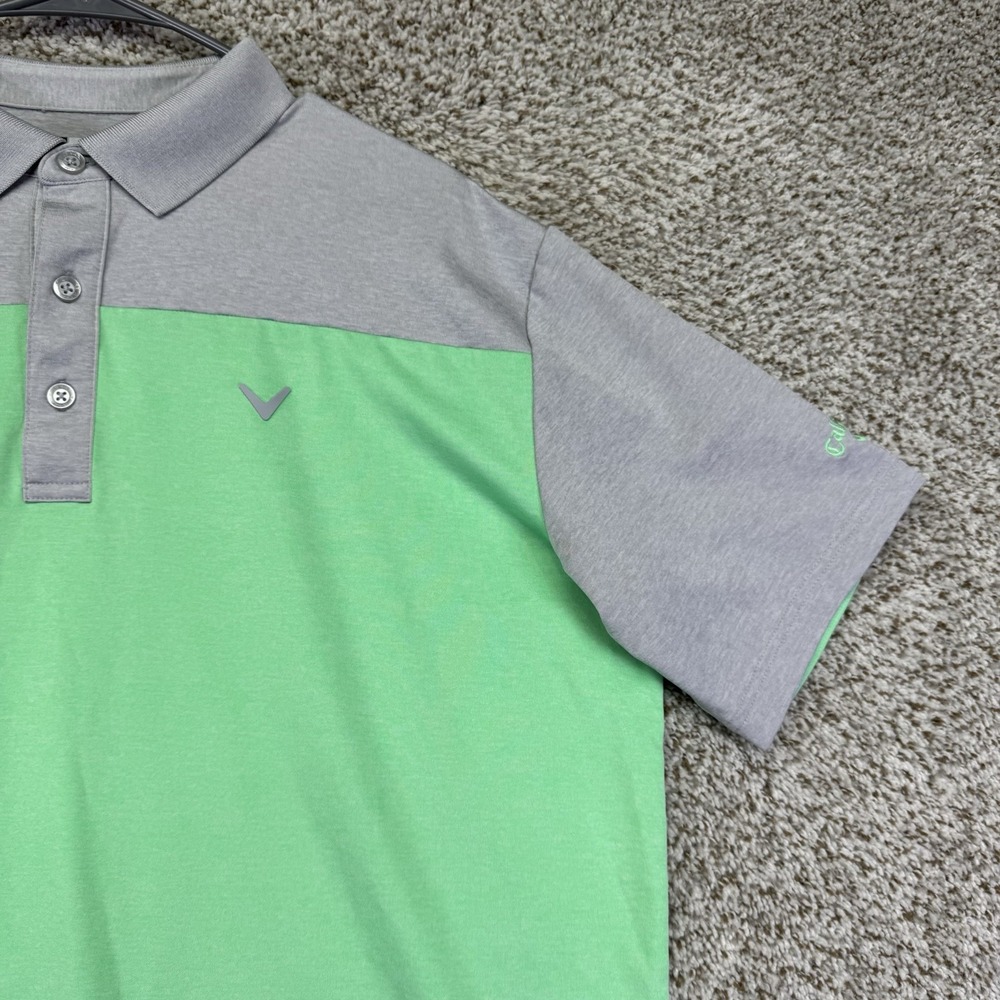 Callaway Polo Shirt Men's Large Opti-Dri Green‎ Gray Color Block Golf Stretch - Picture 3 of 12